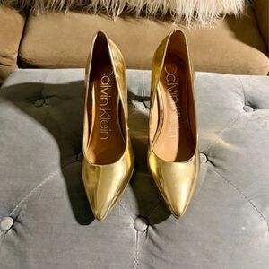 Calvin Klein Gold Pointed Toe Heels